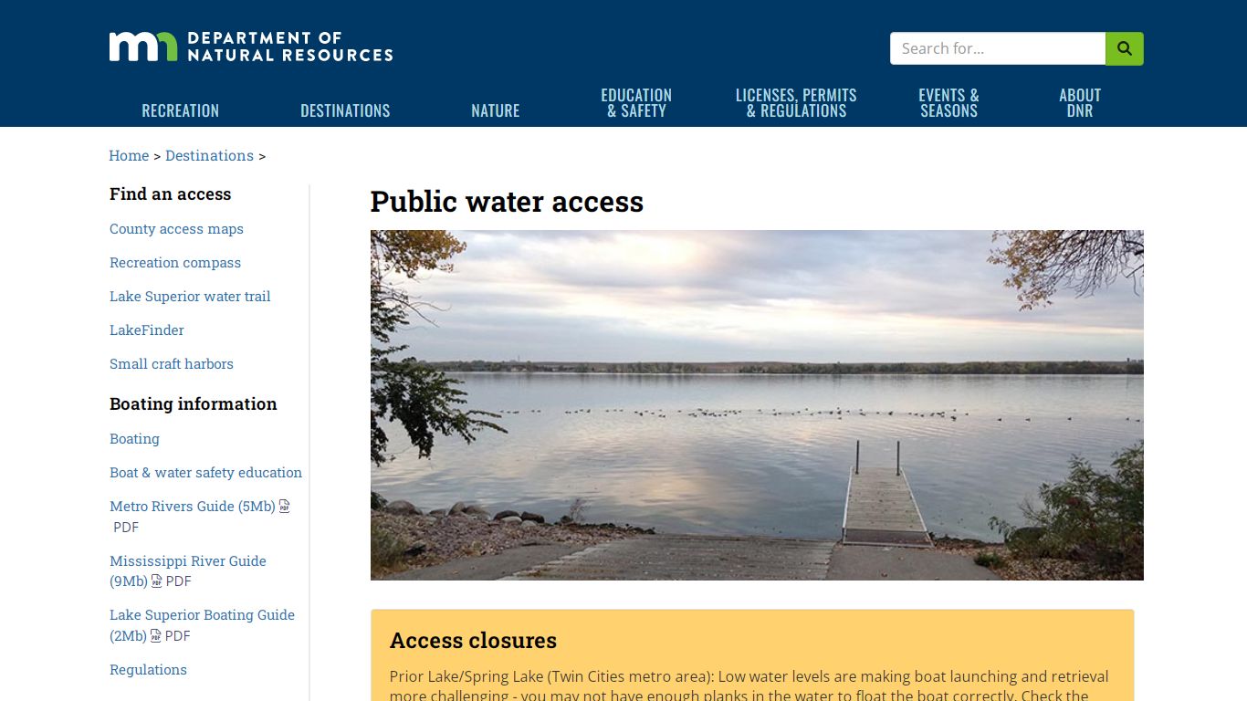 Public water access | Minnesota DNR